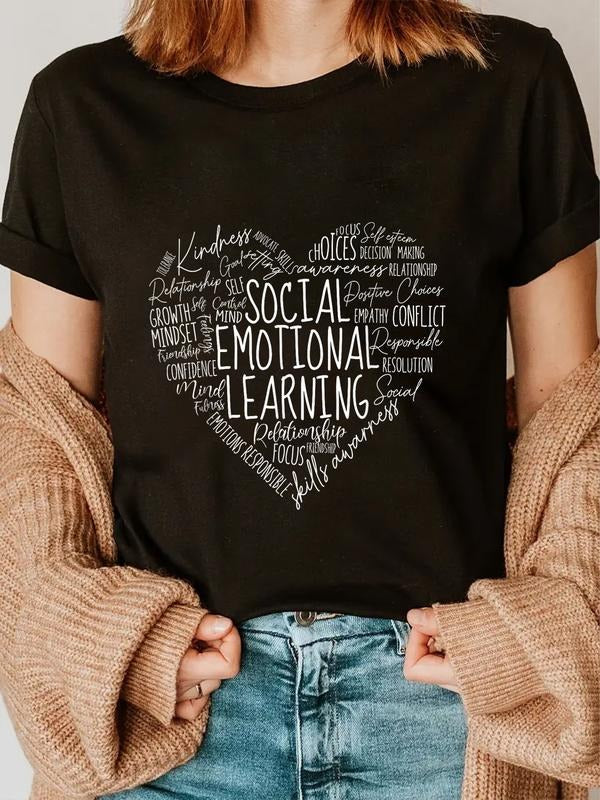 cotton Social Emotional Learning Heart Counselor Teacher SEL Kind T-Shirt casual Fashion graphic tees women Hoodie,...