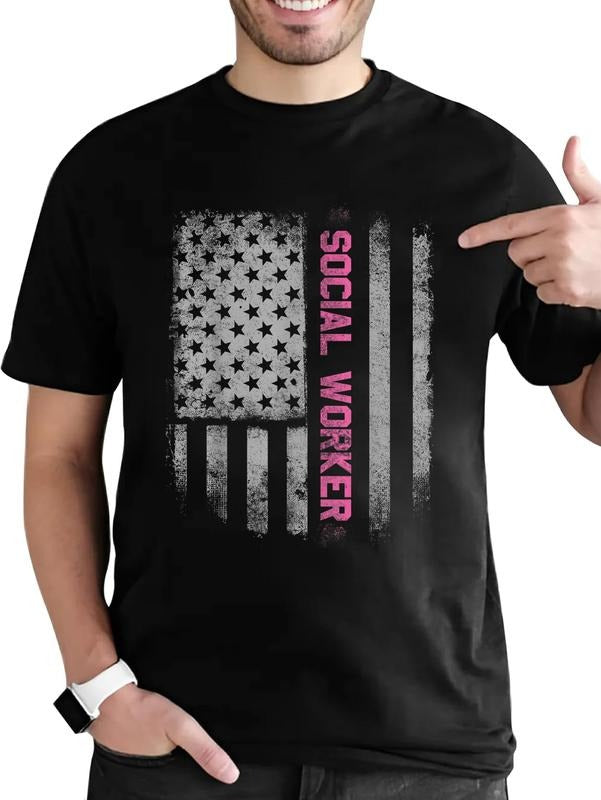 cotton Social Worker US Flag T-shirt T-Shirt casual Fashion graphic tees for women Hoodie, Sweatshirt | HypeCrazeTee.com