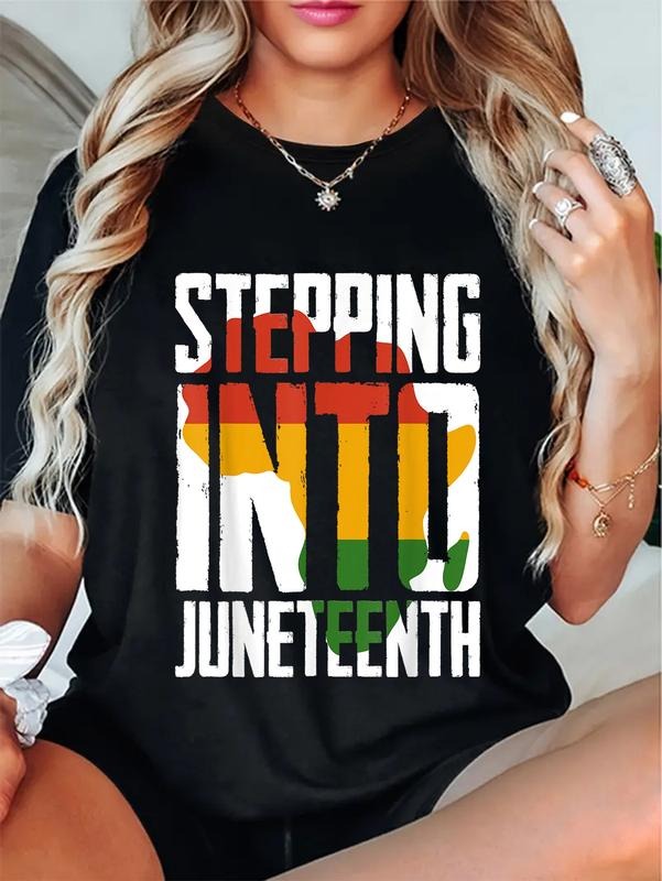 cotton Stepping Into Juneteenth Afro Woman and Man Black Juneteenth T-Shirt casual Fashion graphic tees for women Hoodie,...