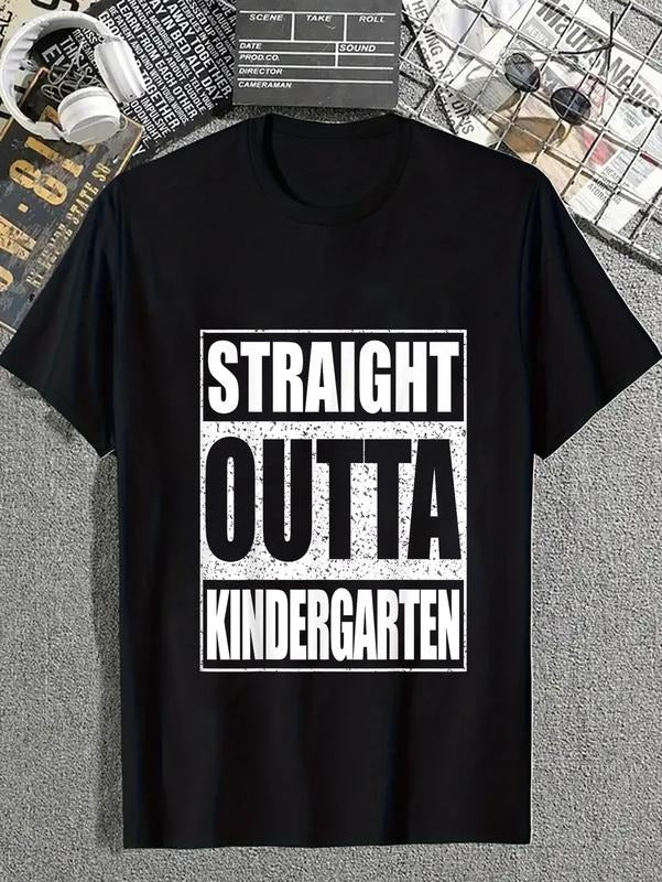 cotton Straight Outta Kindergarten T-Shirt Funny Graduation Shirt T-Shirt casual Fashion graphic tees for women Hoodie,...
