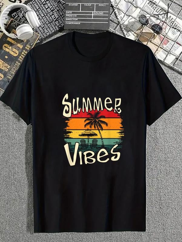 cotton Summer Vibes, Fun Retro Pattern Palm Tree Summer T-Shirt casual Fashion graphic tees for women Hoodie, Sweatshirt