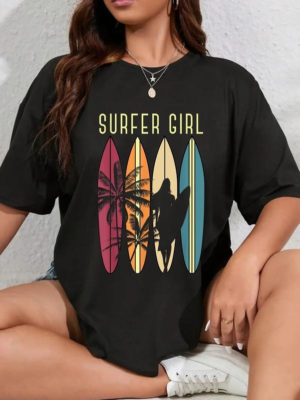 cotton Surfer Girl Surfboard Surfing Women Girls Surf Ocean Surfing T-Shirt casual Fashion graphic tees for women Hoodie,...
