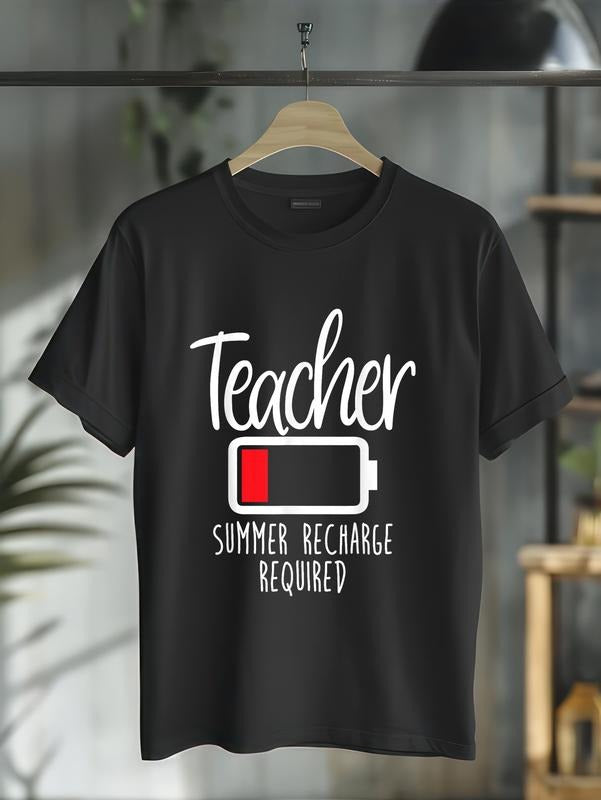 cotton Teacher Summer Recharge Required Last day School Women Funny T-Shirt casual Fashion graphic tees women Hoodie,...