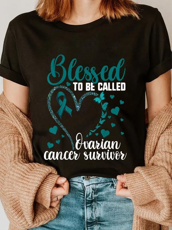 cotton Teal Ribbon Shirt, Blessed To Be Ovarian Cancer Survivor T-Shirt casual Fashion graphic tees women Hoodie, Sweatshirt