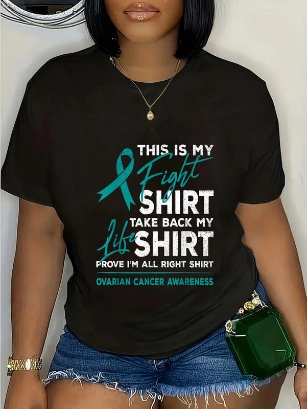 cotton This Is My Fight Shirt Ovarian Cancer Awareness Teal Ribbon T-Shirt casual Fashion graphic tees women Hoodie,...