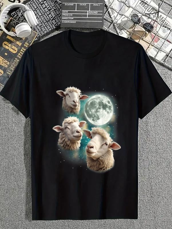 cotton Three Sheep Moon | Funny Howling Lamb Ewe Wooly Meme T-Shirt casual Fashion graphic tees for women Hoodie, Sweatshirt