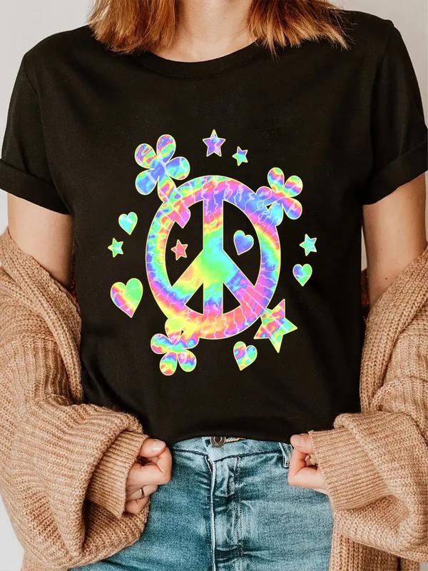 cotton Tie-Dye Peace Sign Cute Love Colorful Tye Dye Hippie Flowers T-Shirt casual Fashion graphic tees women Hoodie,...