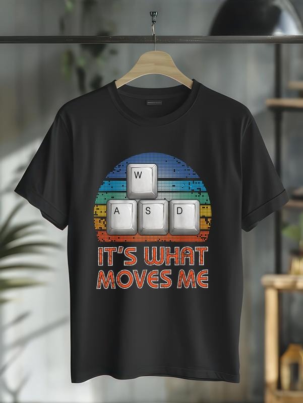 cotton Vintage WASD PC Gamer T-Shirt - Classic Fit, Short Sleeve, Black