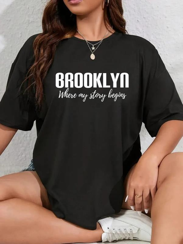 cotton Where My Story Begins New York City Bridge NYC - Brooklyn T-Shirt casual Fashion graphic tees for women Hoodie,...