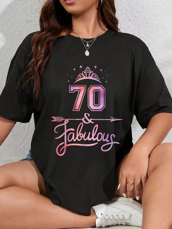 cotton Women 70 Years Old And Fabulous Happy 70th Birthday T-Shirt casual Fashion graphic tees women Hoodie, Sweatshirt