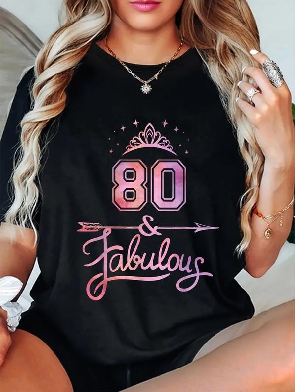 cotton Women 80 Years Old And Fabulous Happy 80th Birthday T-Shirt casual Fashion graphic tees women Hoodie, Sweatshirt