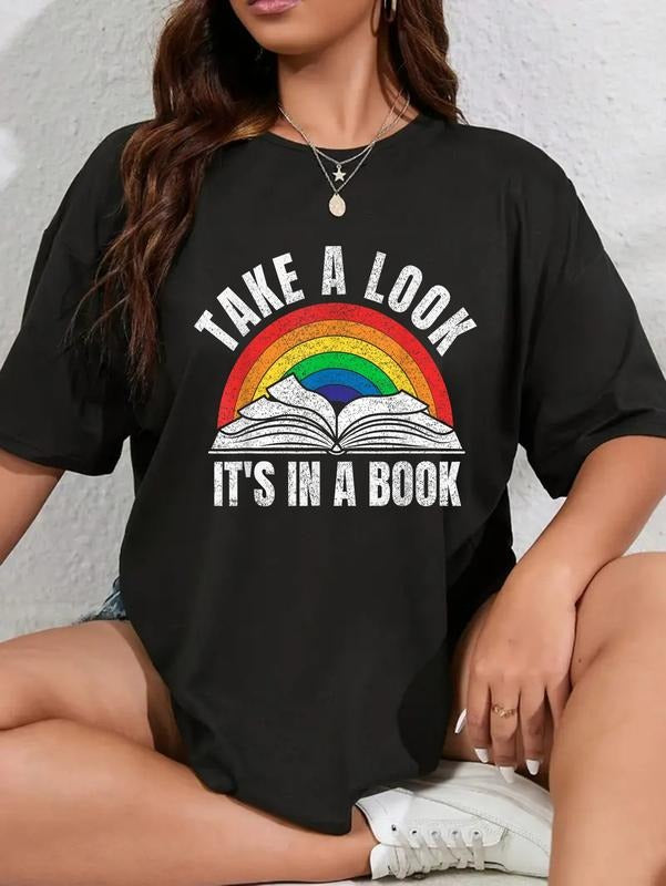 cotton vintage retro rainbow take a look it's in a book reading art T-Shirt casual Fashion graphic tees women Hoodie,...