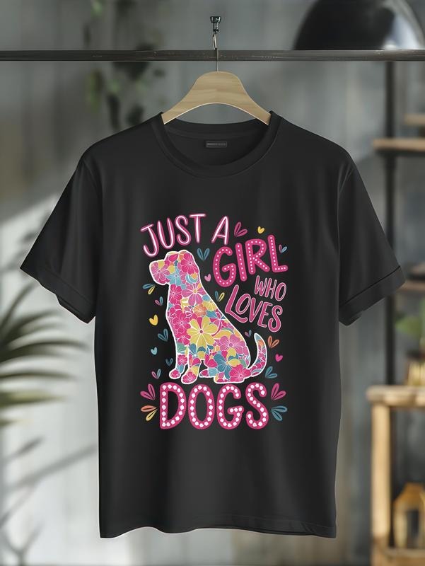 cotton with dogs a girl and her girls just a girl who loves dogs T-Shirt casual Fashion graphic tees for women Hoodie,...