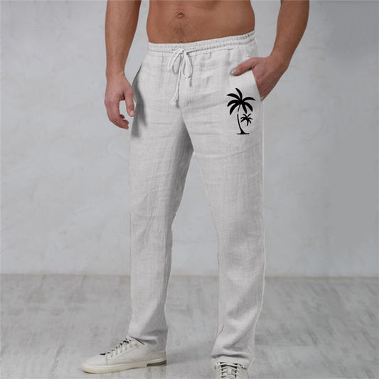 Men's Trousers Summer Pants Beach Pants Drawstring Elastic Waist 3D Print Coconut Tree Graphic Prints Comfort Casual Daily Holiday Streetwear Hawaiian White Blue Micro-elastic