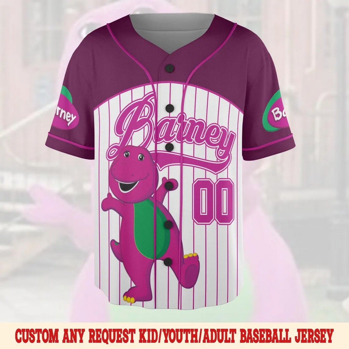 Custom Name And Number Barney And Friends White Puple Baseball Jersey