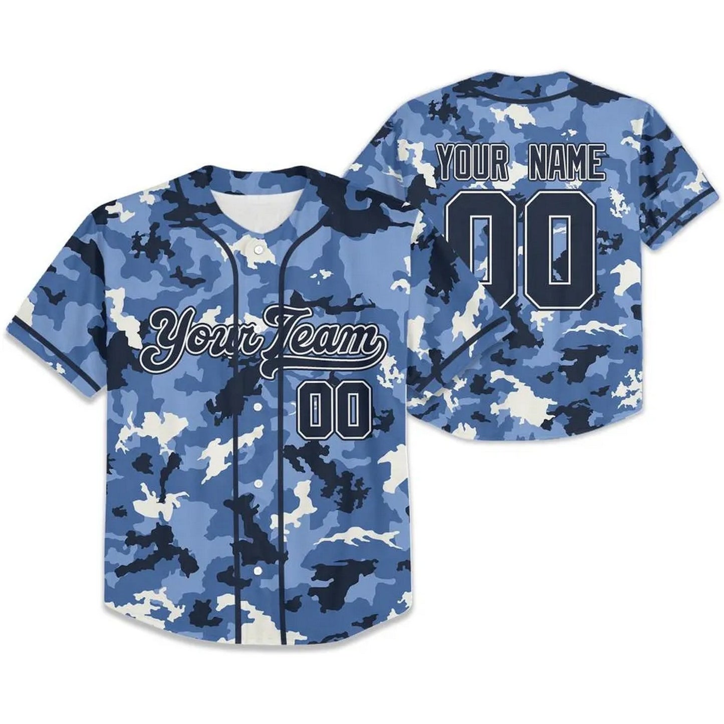 Custom Name And Number Camo Texture Blue Baseball Jersey