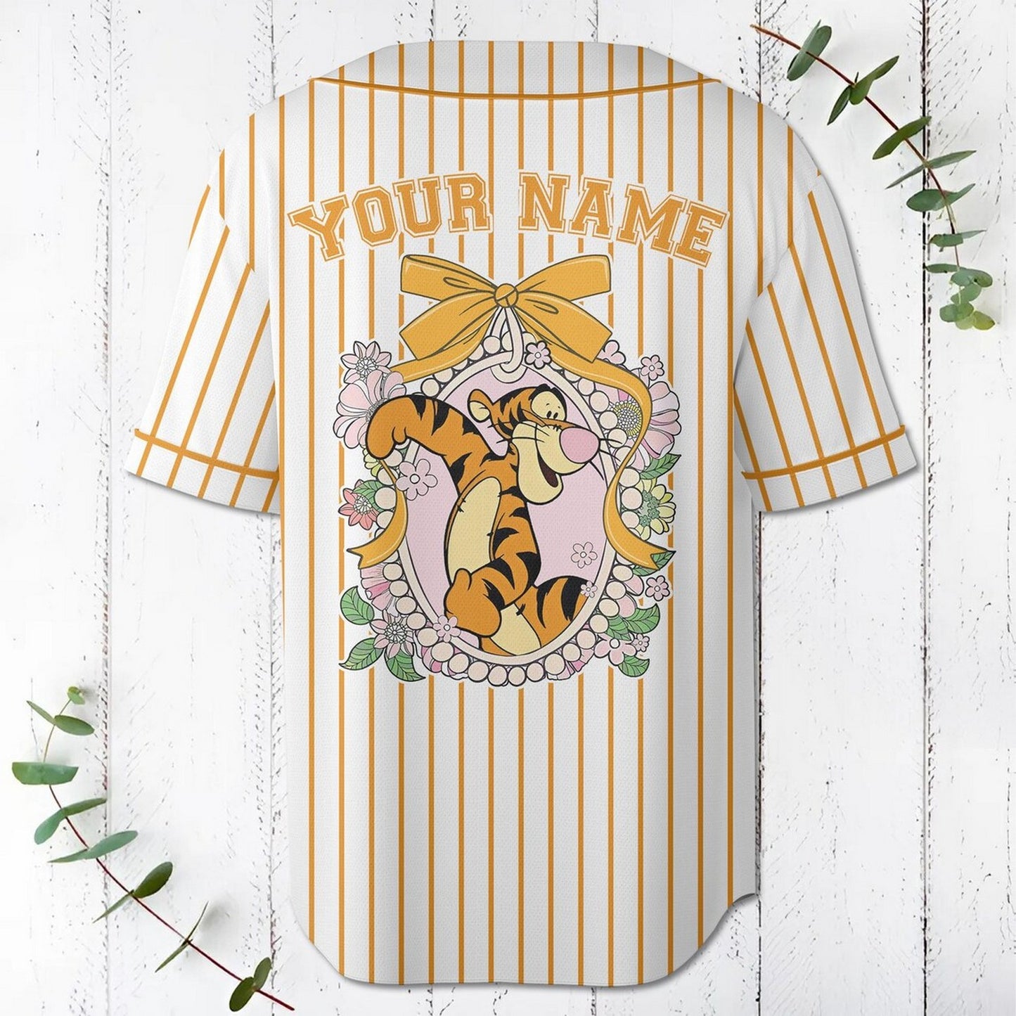 Custom Name And Number Coquette Bow Tigger Baseball Jersey