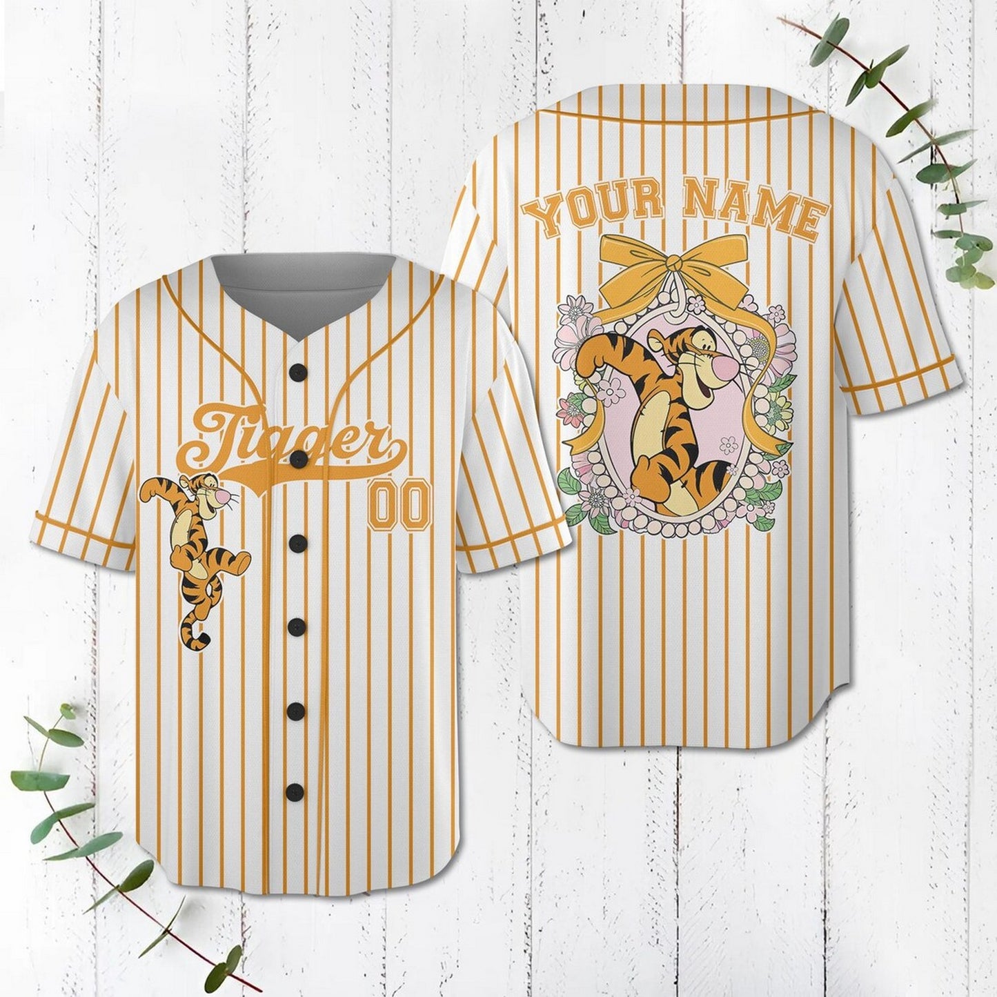Custom Name And Number Coquette Bow Tigger Baseball Jersey