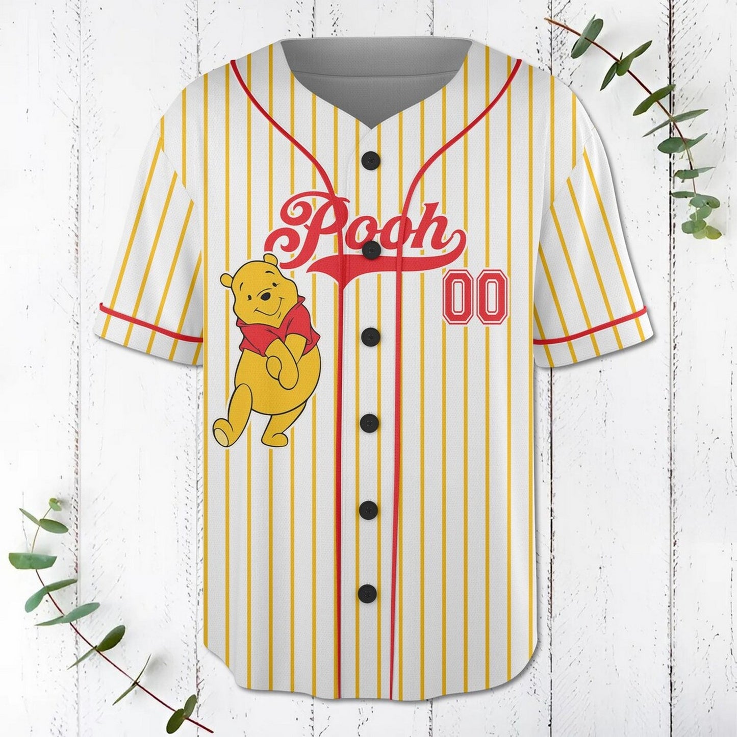 Custom Name And Number Coquette Bow Winnie Pooh Baseball Jersey