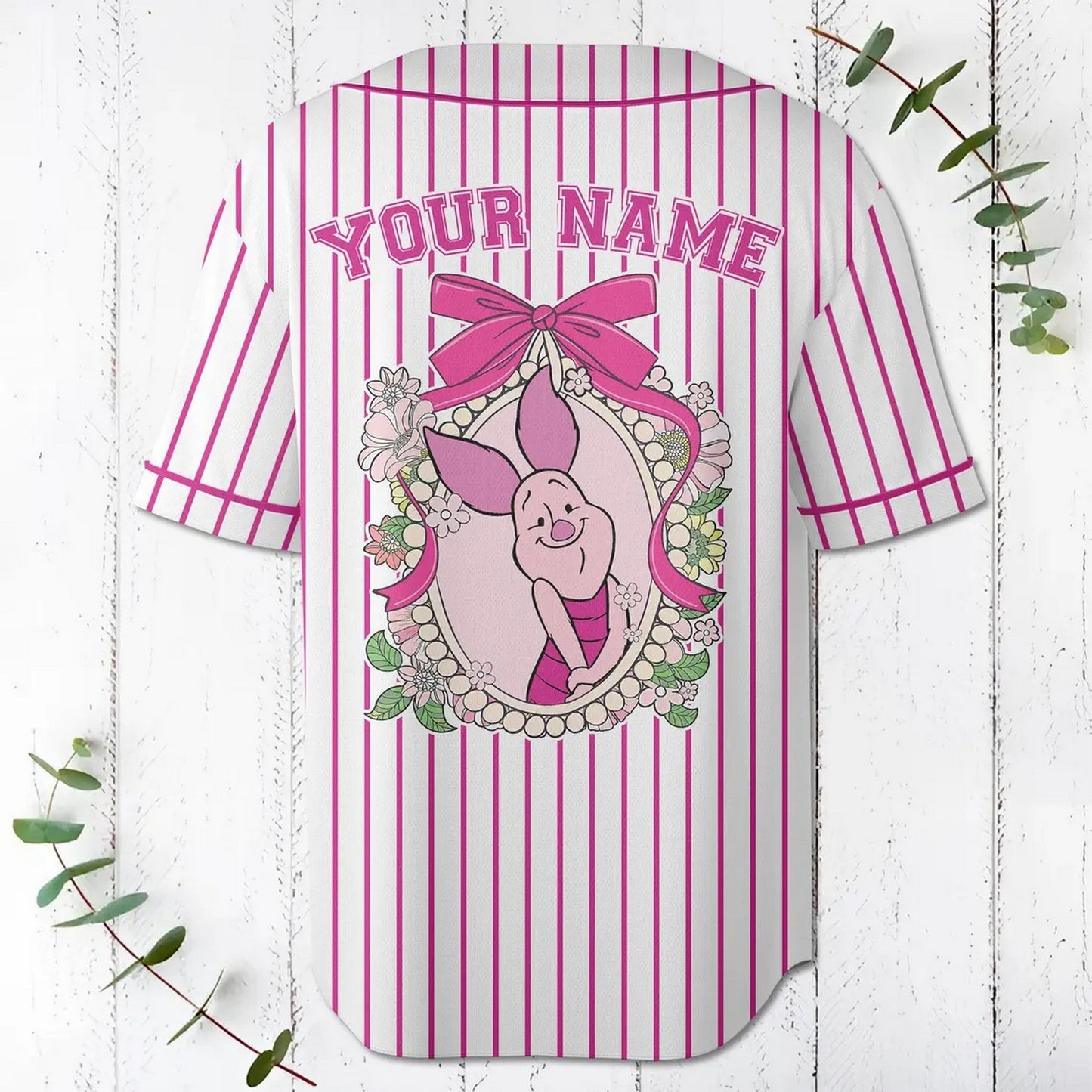 Custom Name And Number Coquette Bow Winnie The Pooh Piglet Baseball Jersey