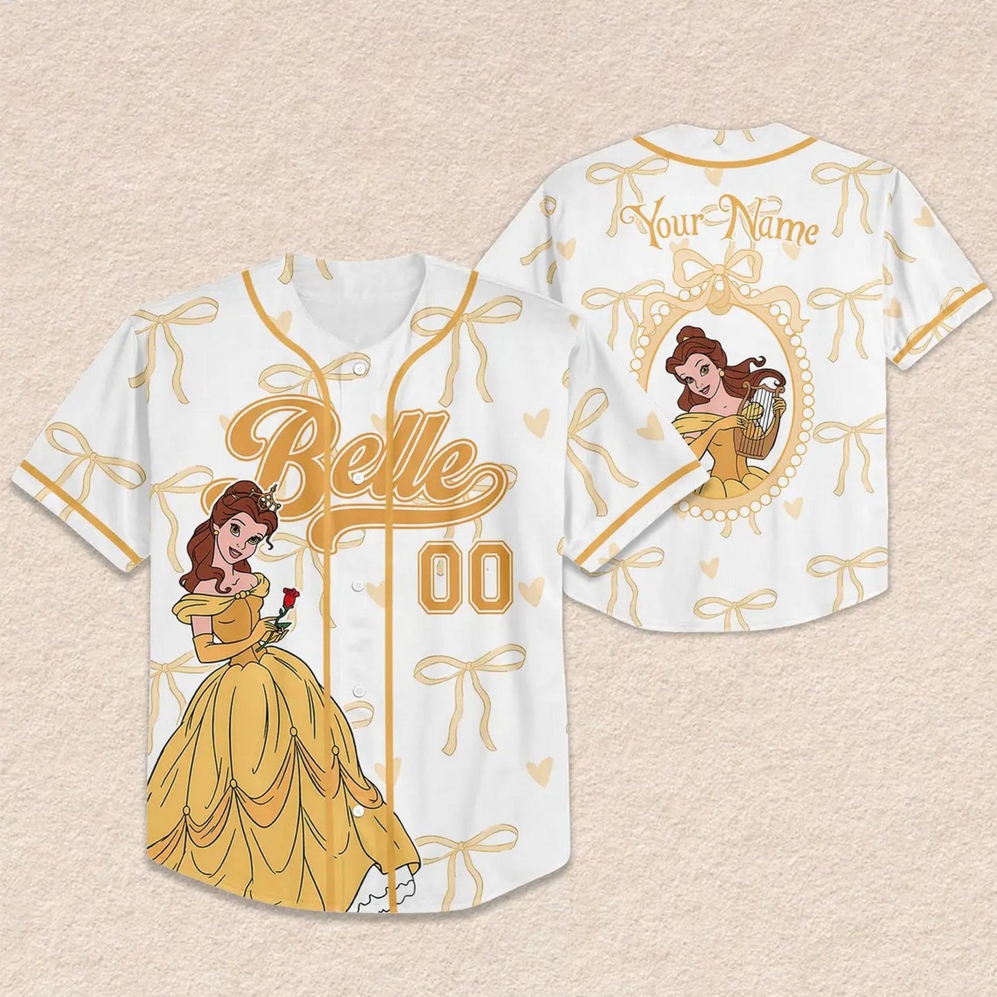 Custom Name And Number Coquette Disney Princess Belle Baseball Jersey