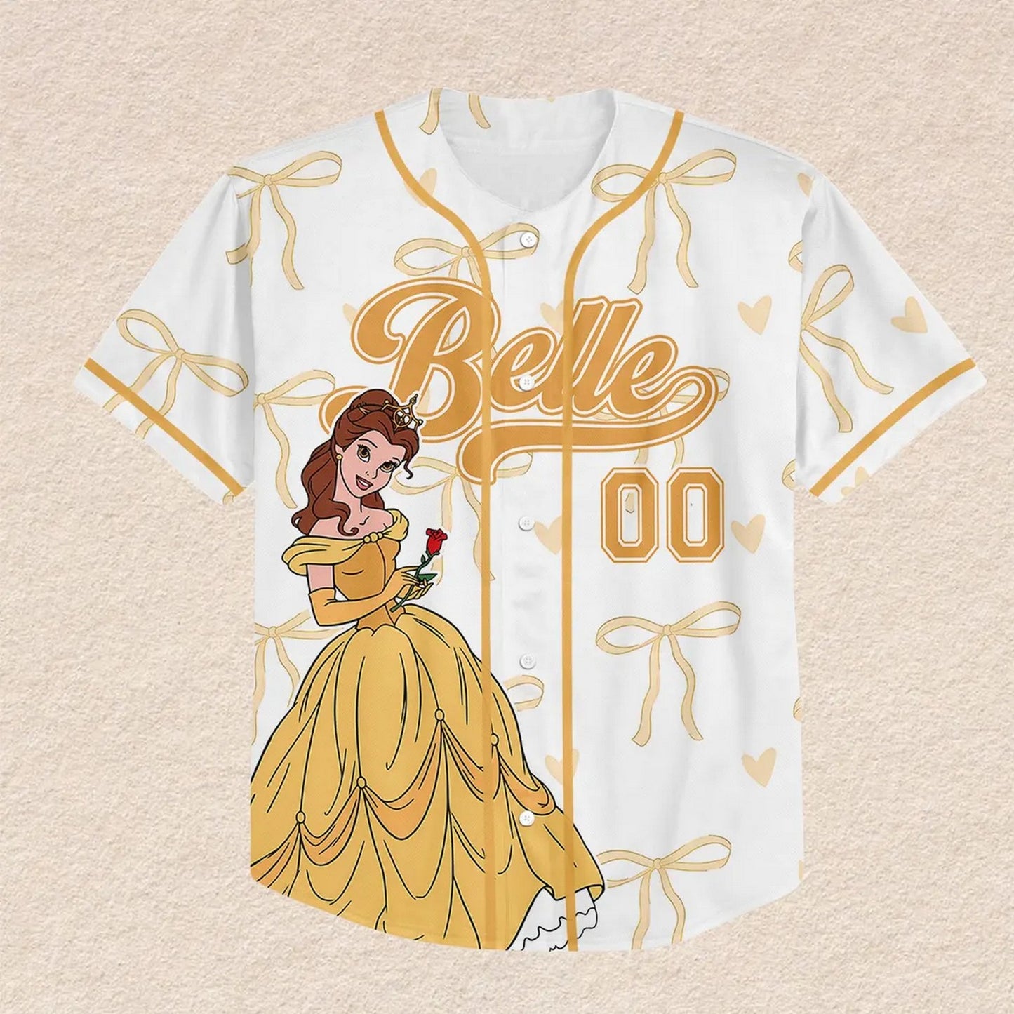Custom Name And Number Coquette Disney Princess Belle Baseball Jersey