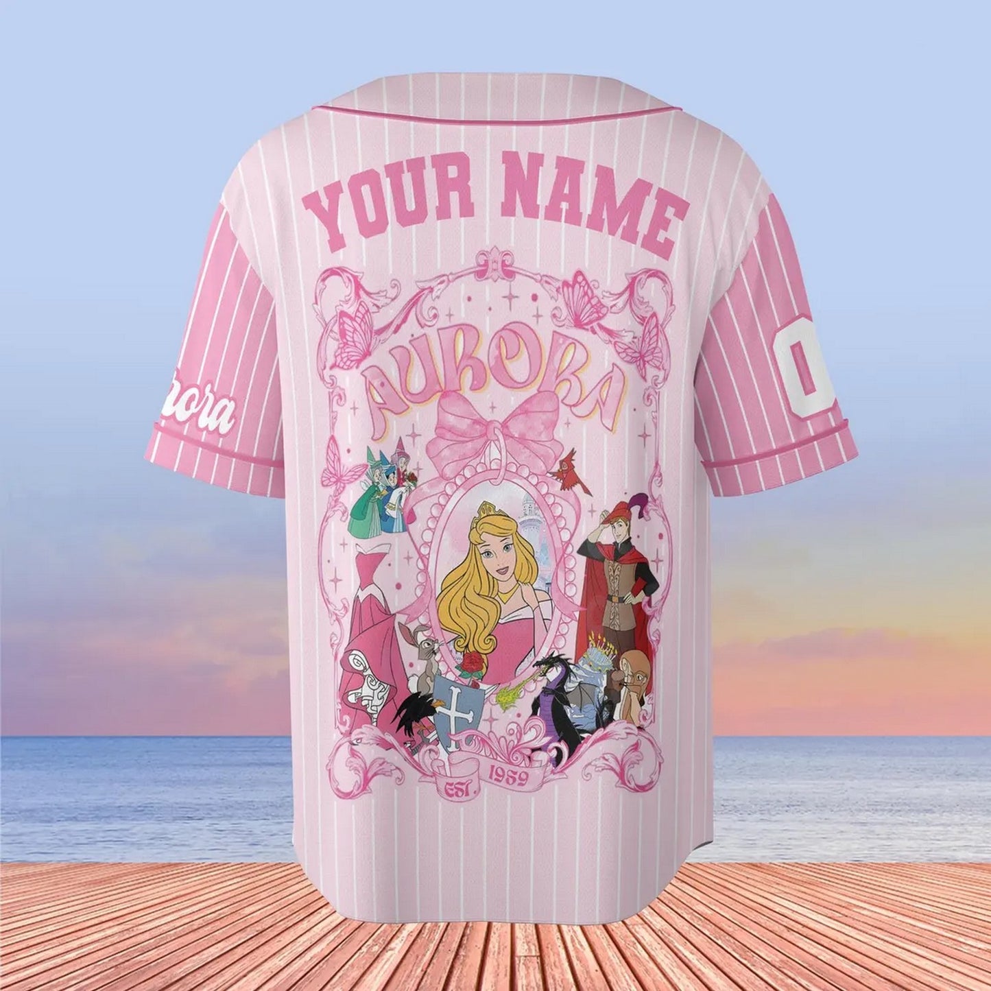 Custom Name And Number Coquette Princess Aurora Pink Baseball Jersey