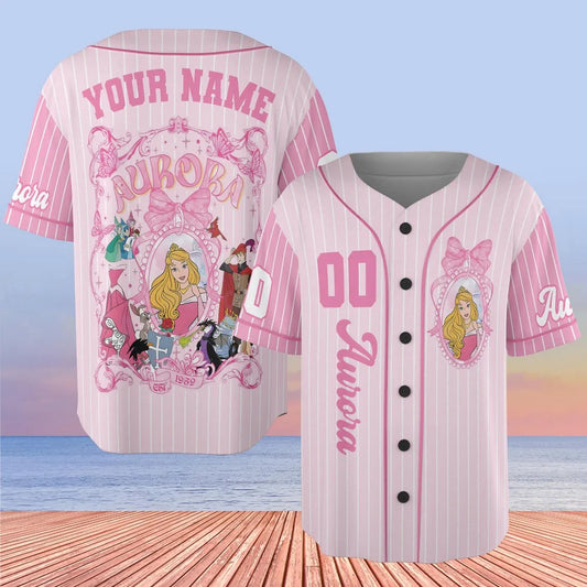 Custom Name And Number Coquette Princess Aurora Pink Baseball Jersey