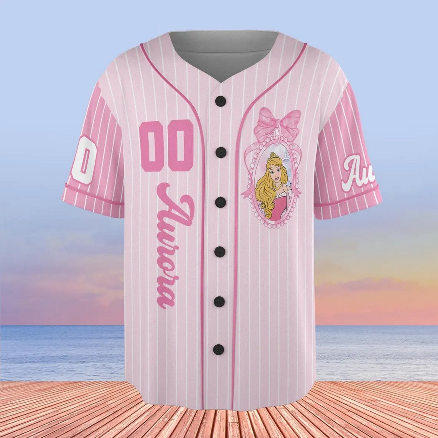 Custom Name And Number Coquette Princess Aurora Pink Baseball Jersey
