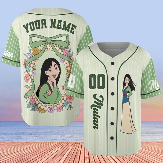 Custom Name And Number Coquette Princess Mulan Baseball Jersey