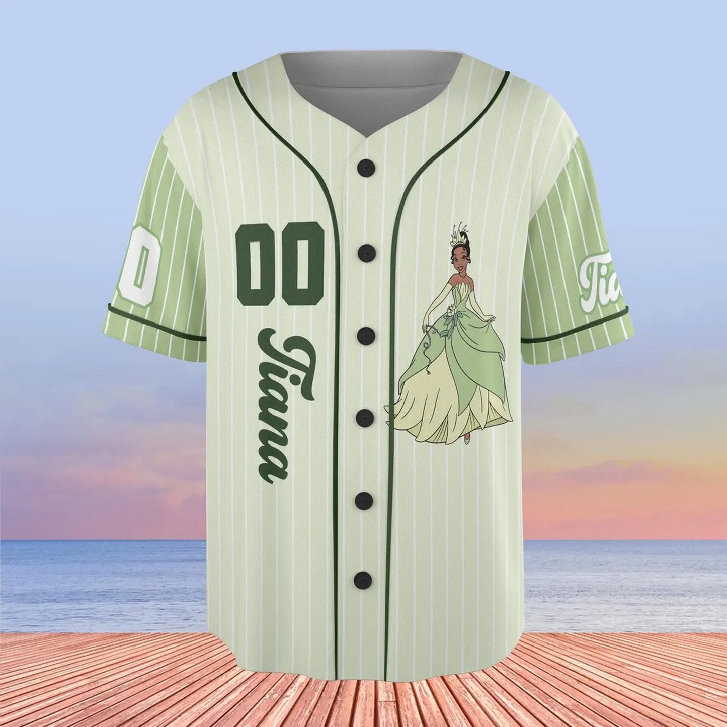 Custom Name And Number Coquette Princess Tiana Green Baseball Jersey