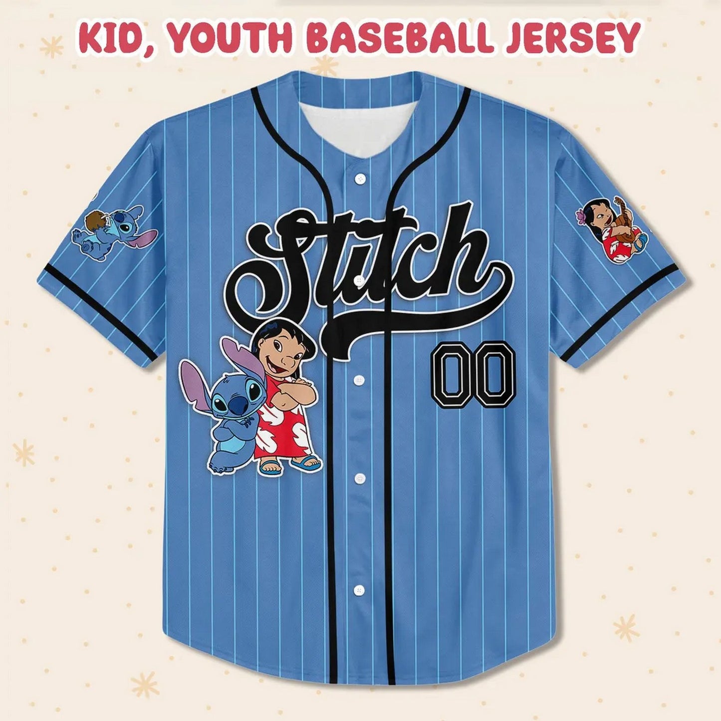 Custom Name And Number Cute Lilo And Stitch Summer Beach Blue Baseball Jersey
