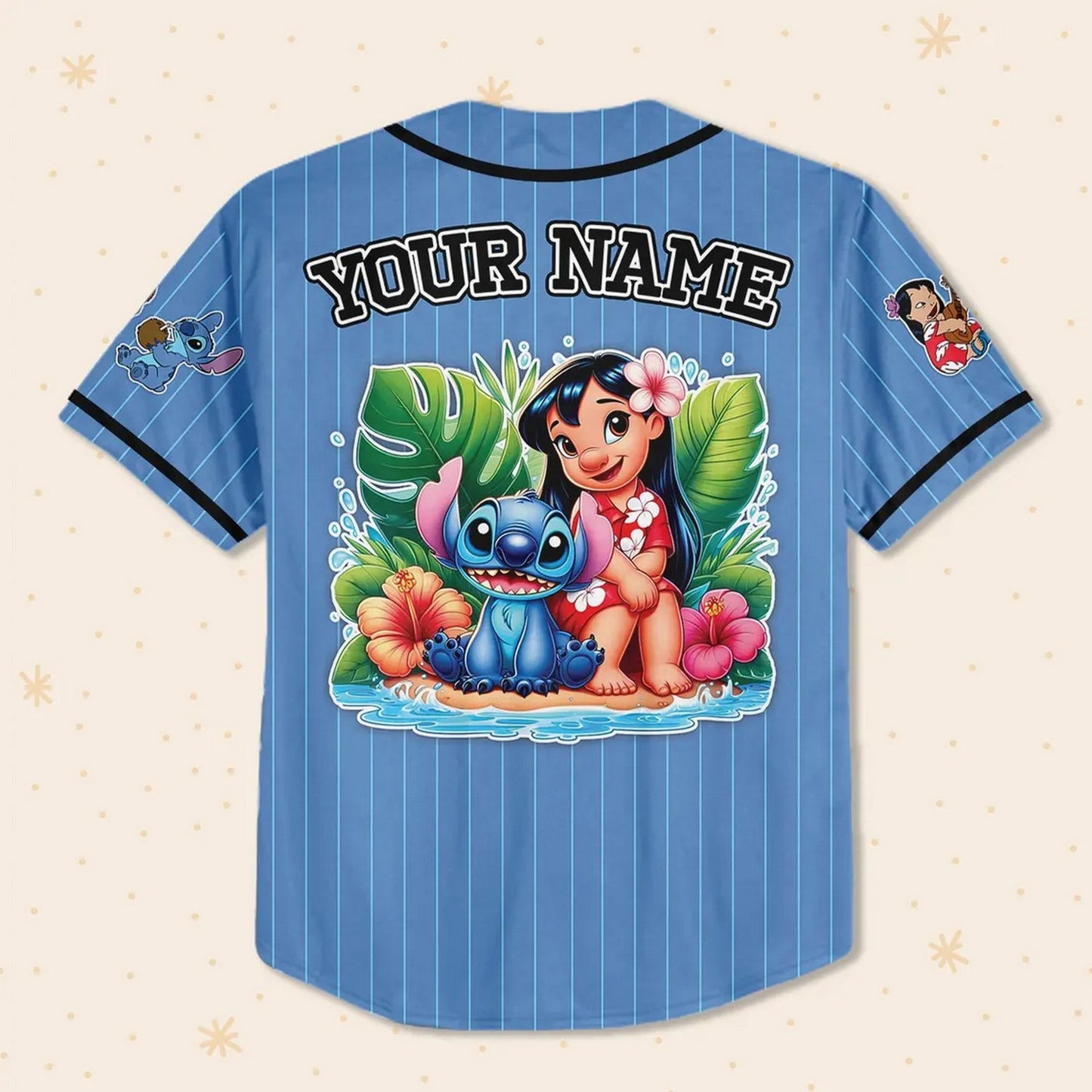 Custom Name And Number Cute Lilo And Stitch Summer Beach Blue Baseball Jersey