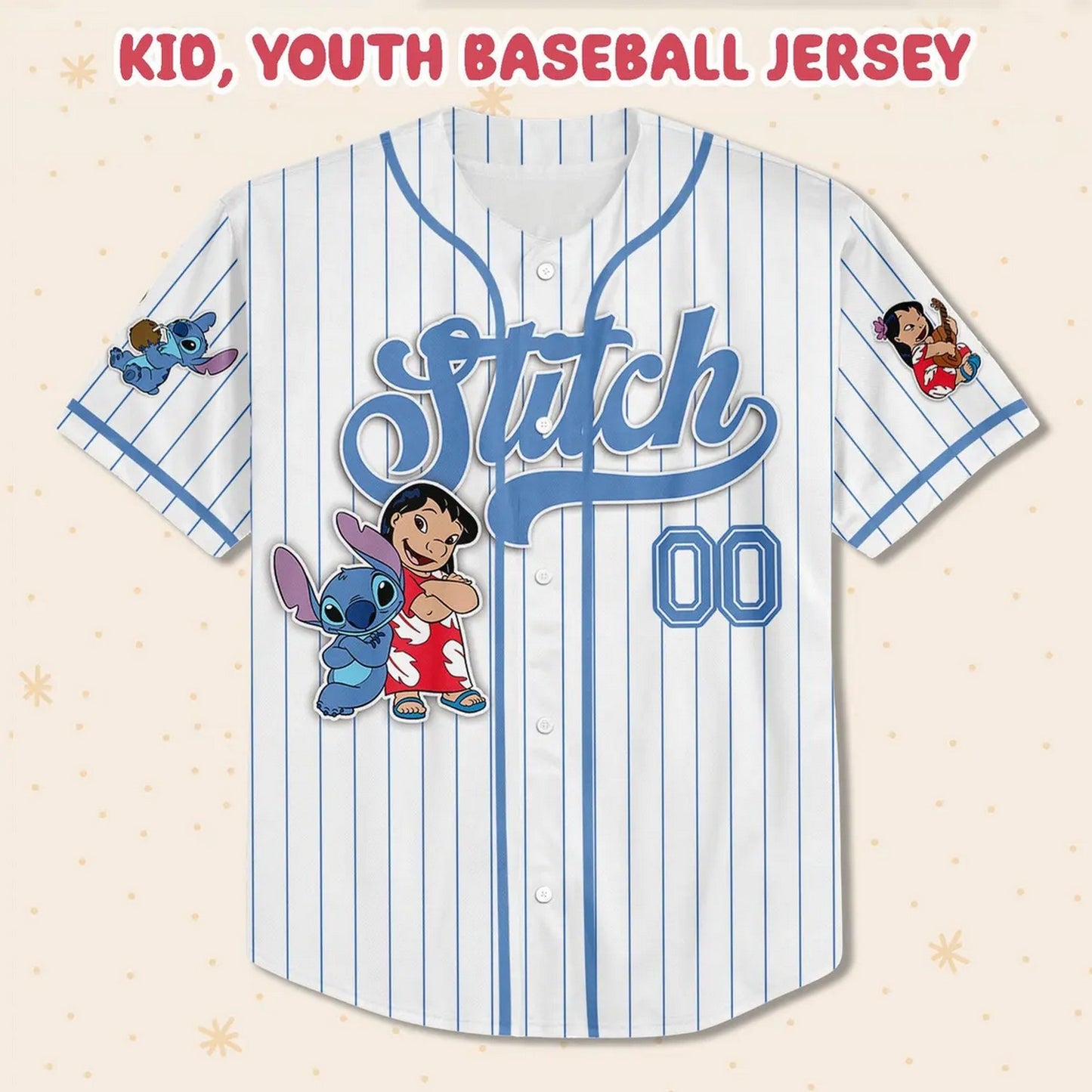 Custom Name And Number Cute Lilo And Stitch Summer Beach White Baseball Jersey
