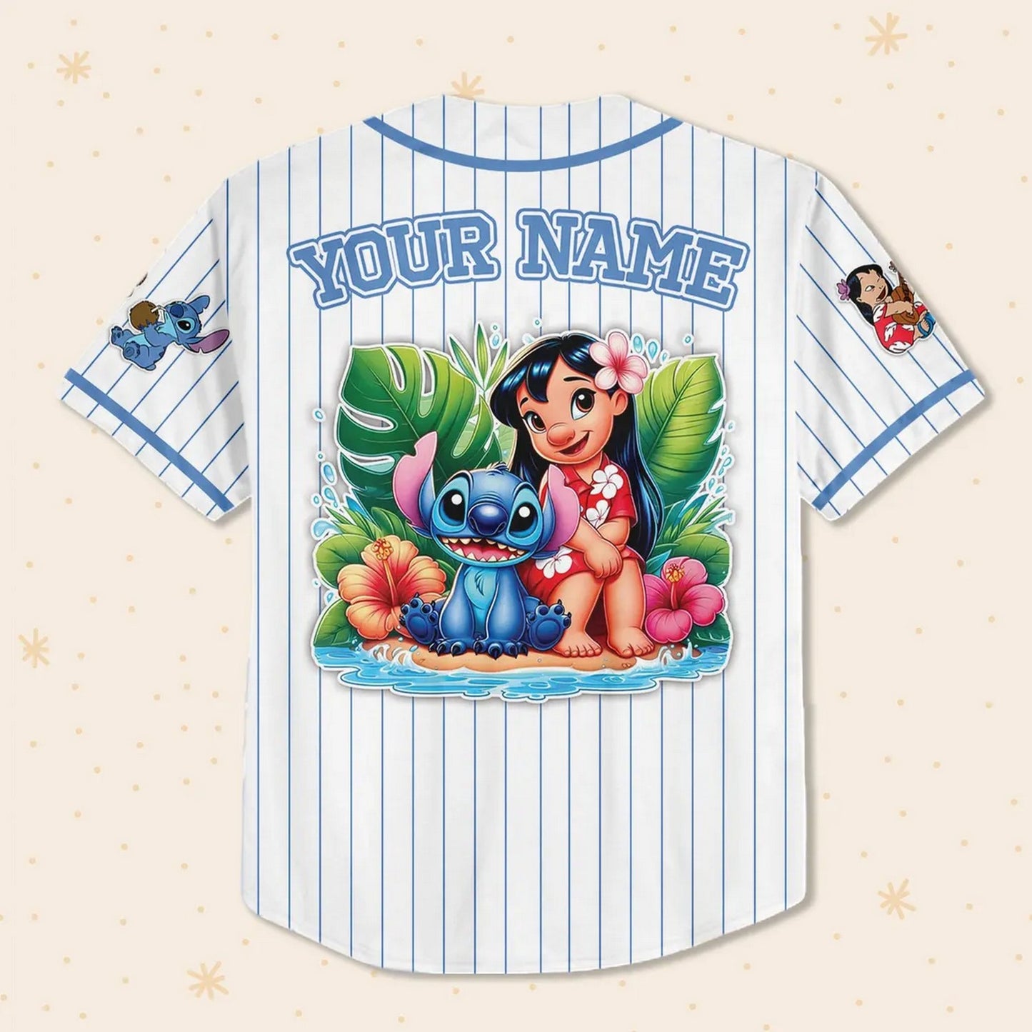 Custom Name And Number Cute Lilo And Stitch Summer Beach White Baseball Jersey