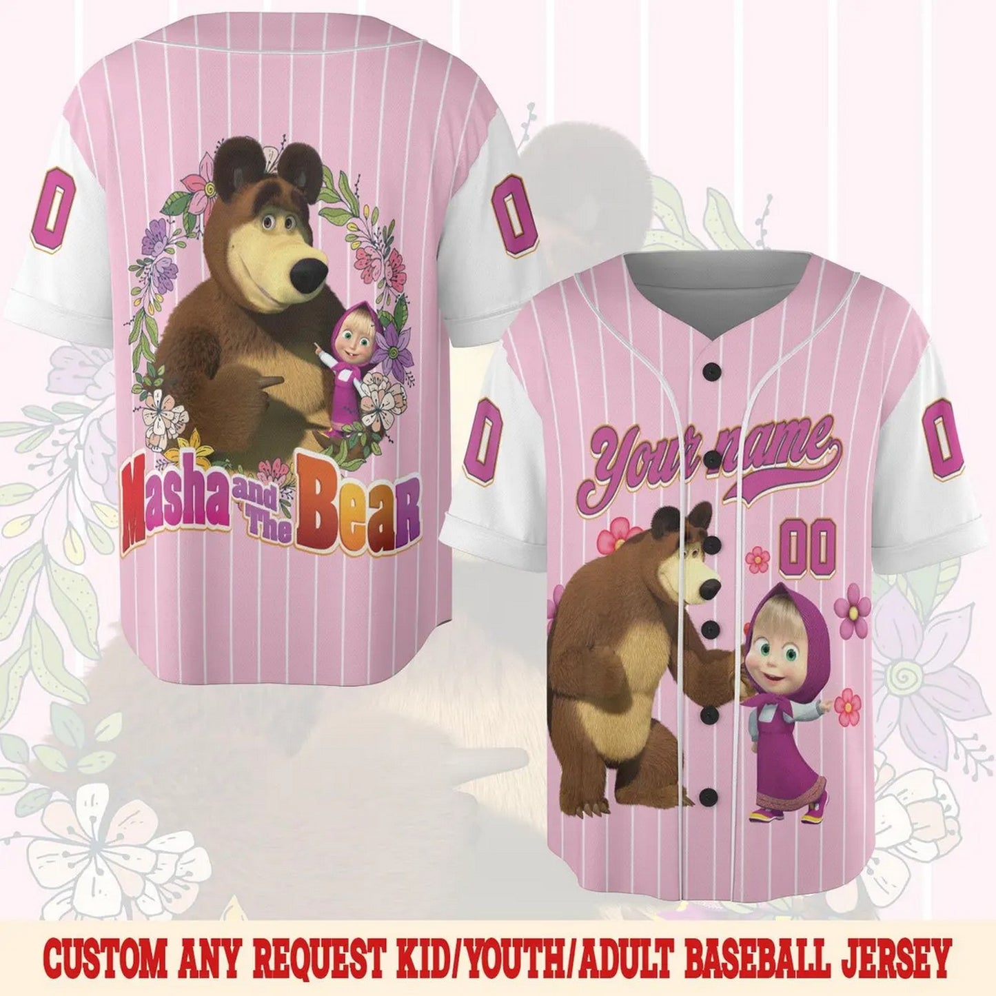 Custom Name And Number Cute Masha And The Bear Baseball Jersey