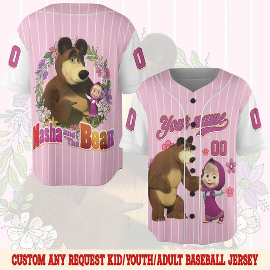 Custom Name And Number Cute Masha And The Bear Baseball Jersey