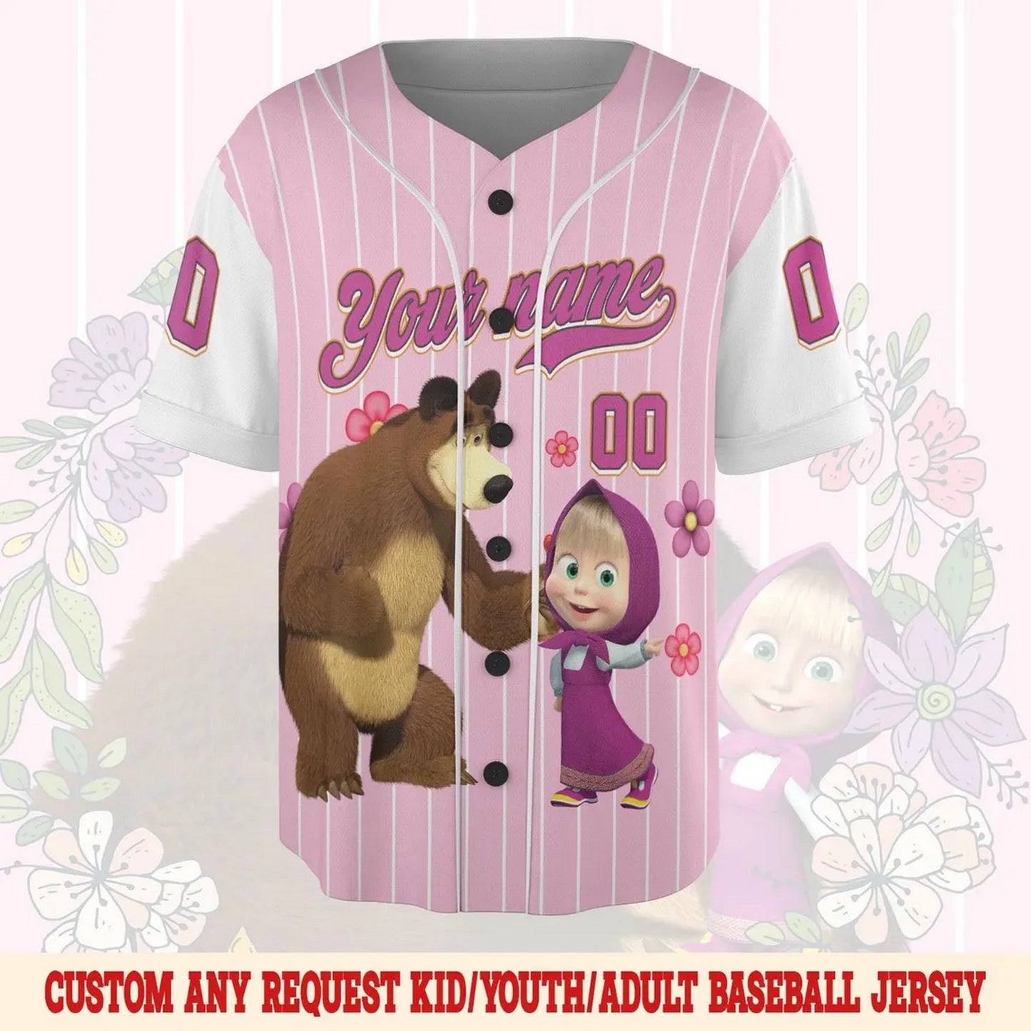 Custom Name And Number Cute Masha And The Bear Baseball Jersey