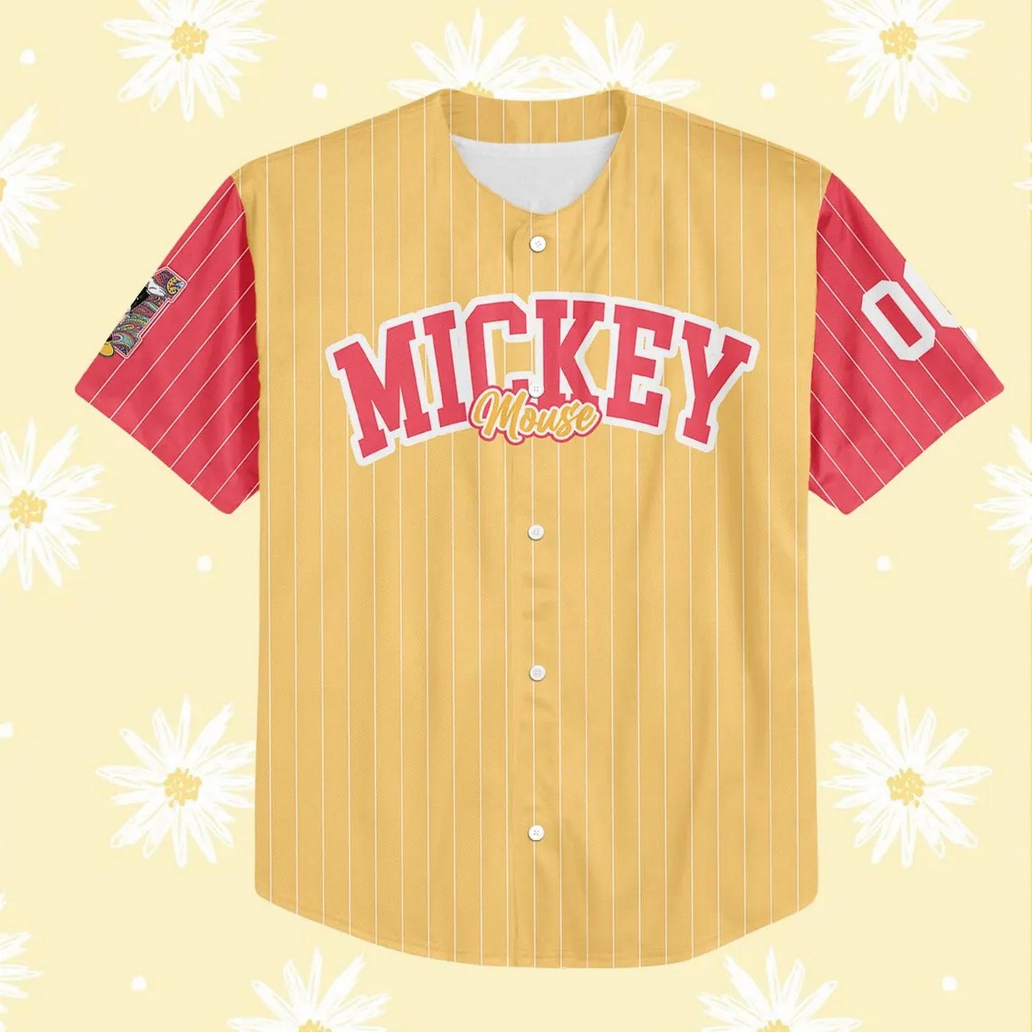 Custom Name And Number Disney Mickey Mouse Yellow Red Baseball Jersey