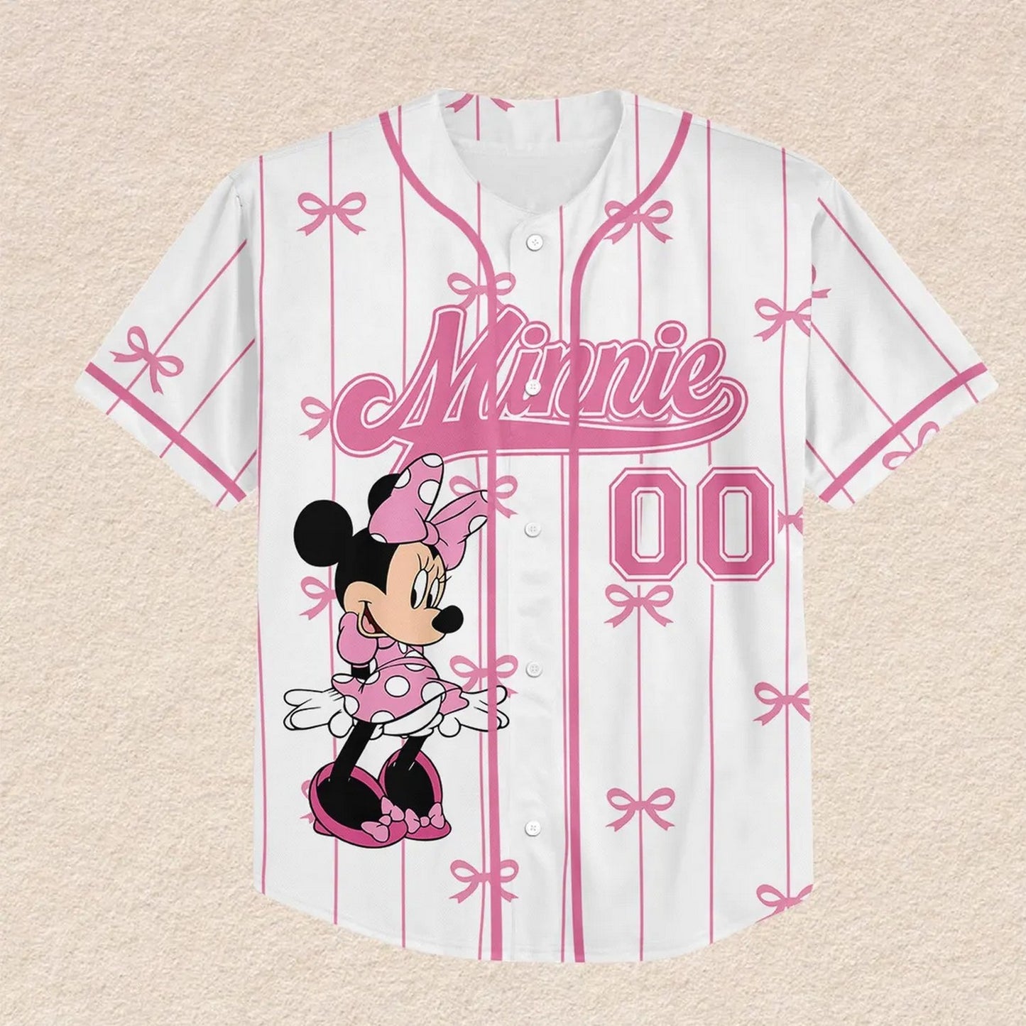 Custom Name And Number Disney Minnie Mouse And Tiny Bow Tie Baseball Jersey