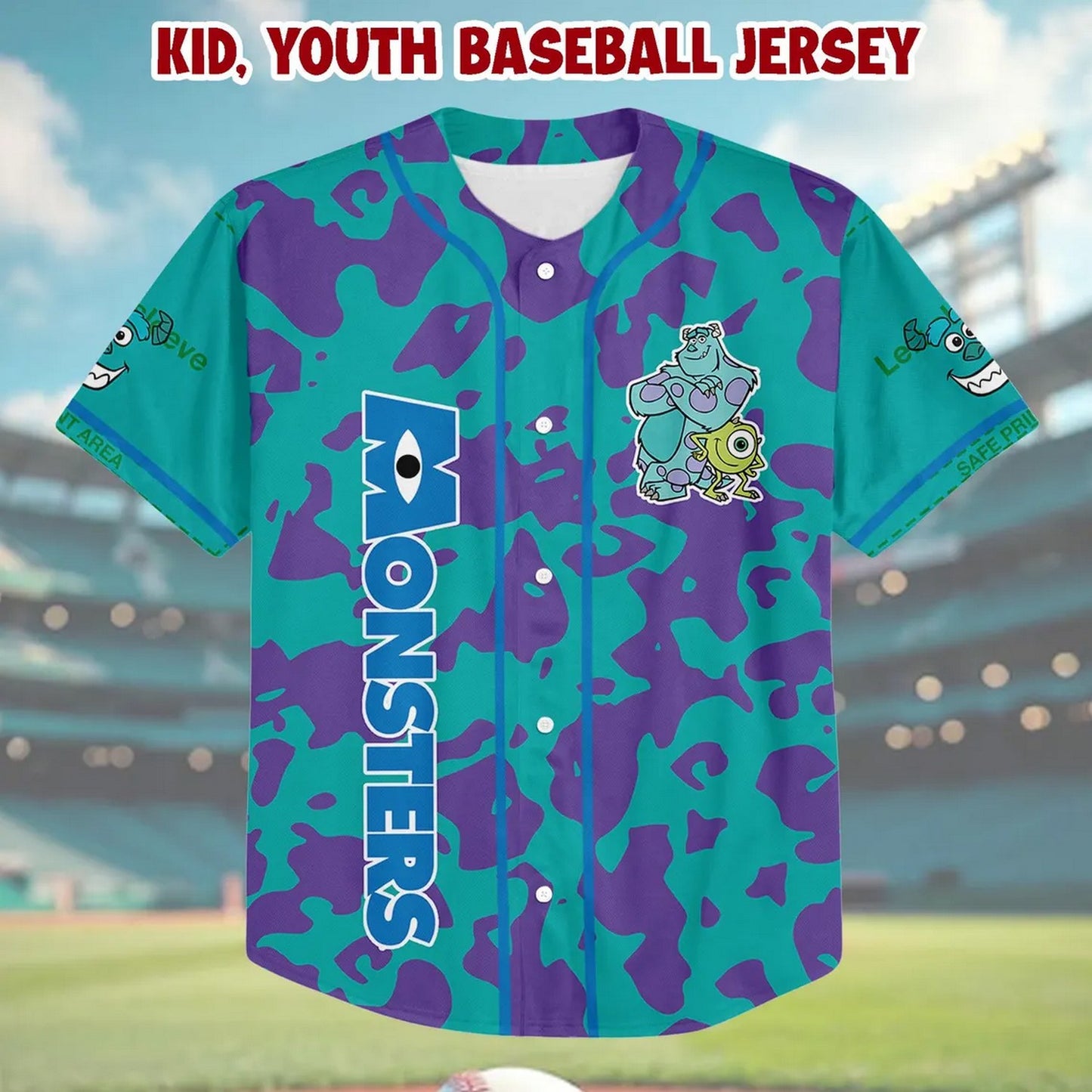 Custom Name And Number Disney Monsters Inc Sullivan Blue Baseball Jersey