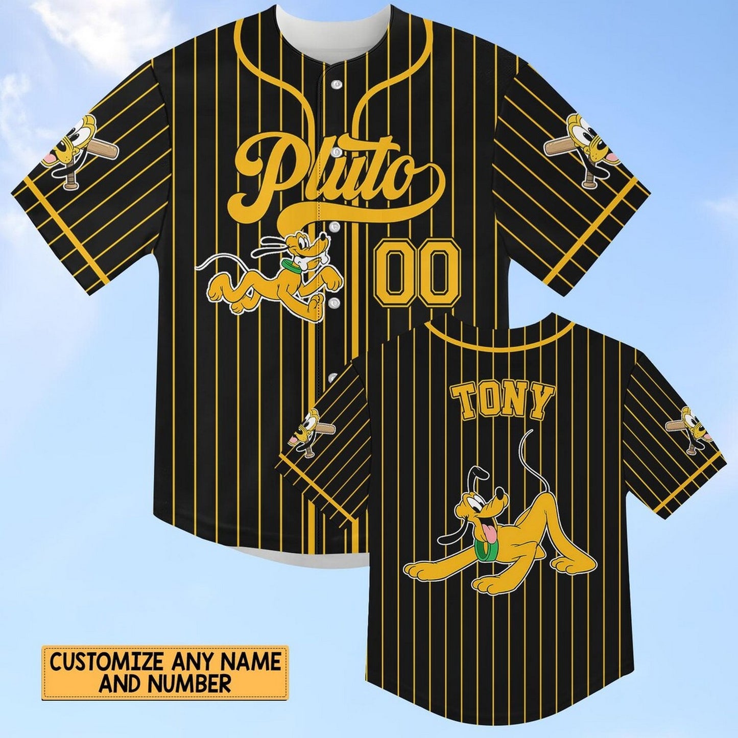 Custom Name And Number Disney Naughty Pluto Dog Black Baseball Jersey