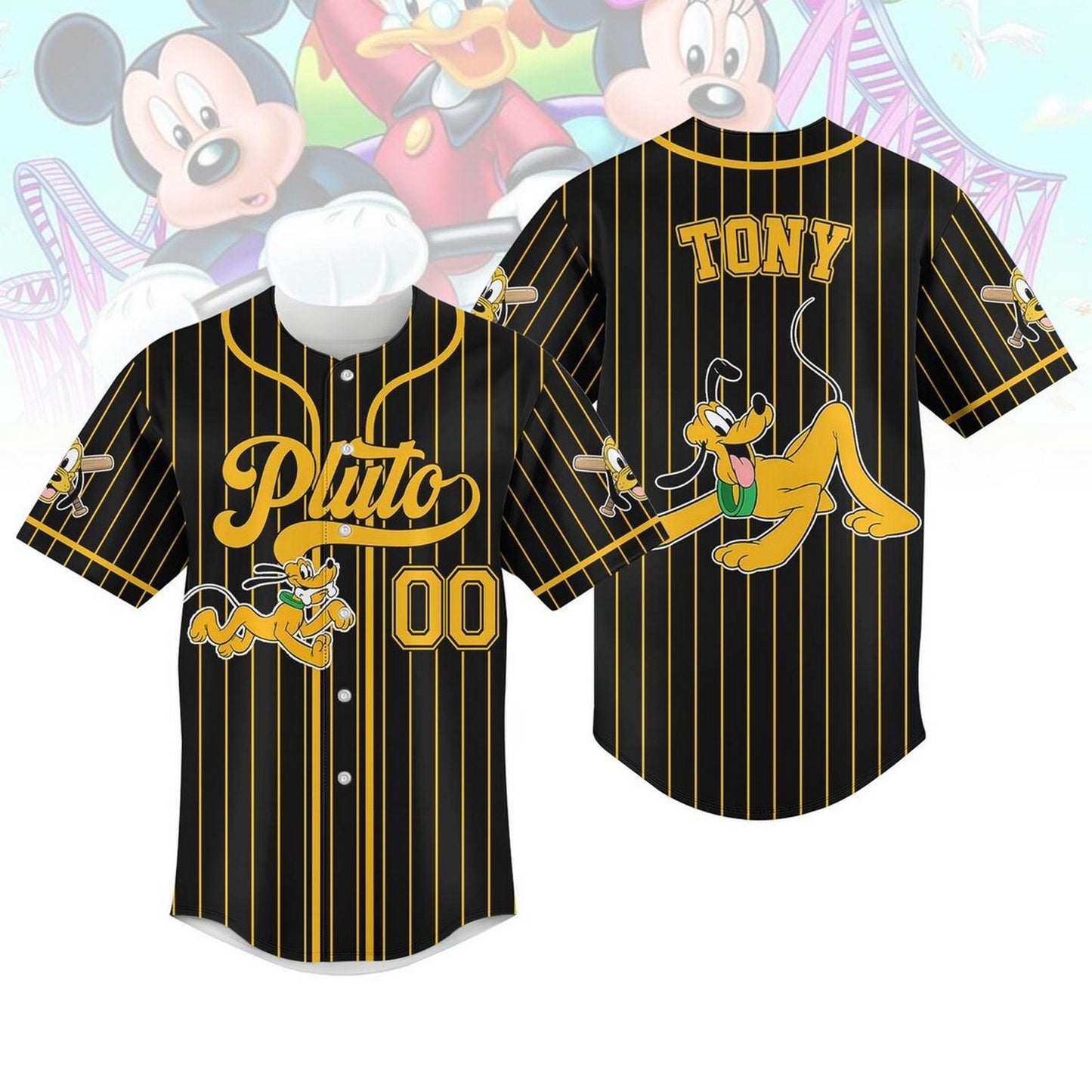 Custom Name And Number Disney Naughty Pluto Dog Black Baseball Jersey