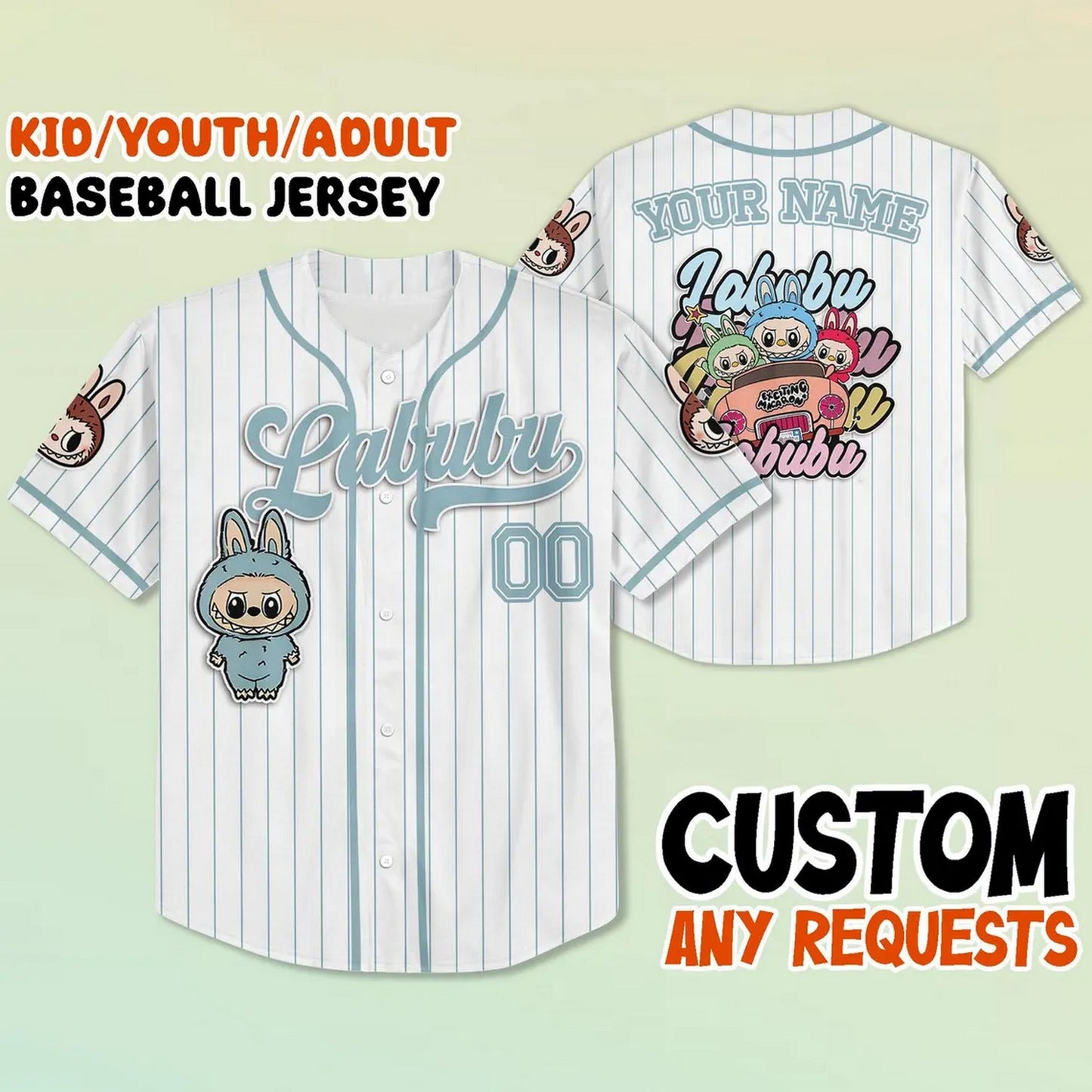 Custom Name And Number Labubu Blue Baseball Jersey
