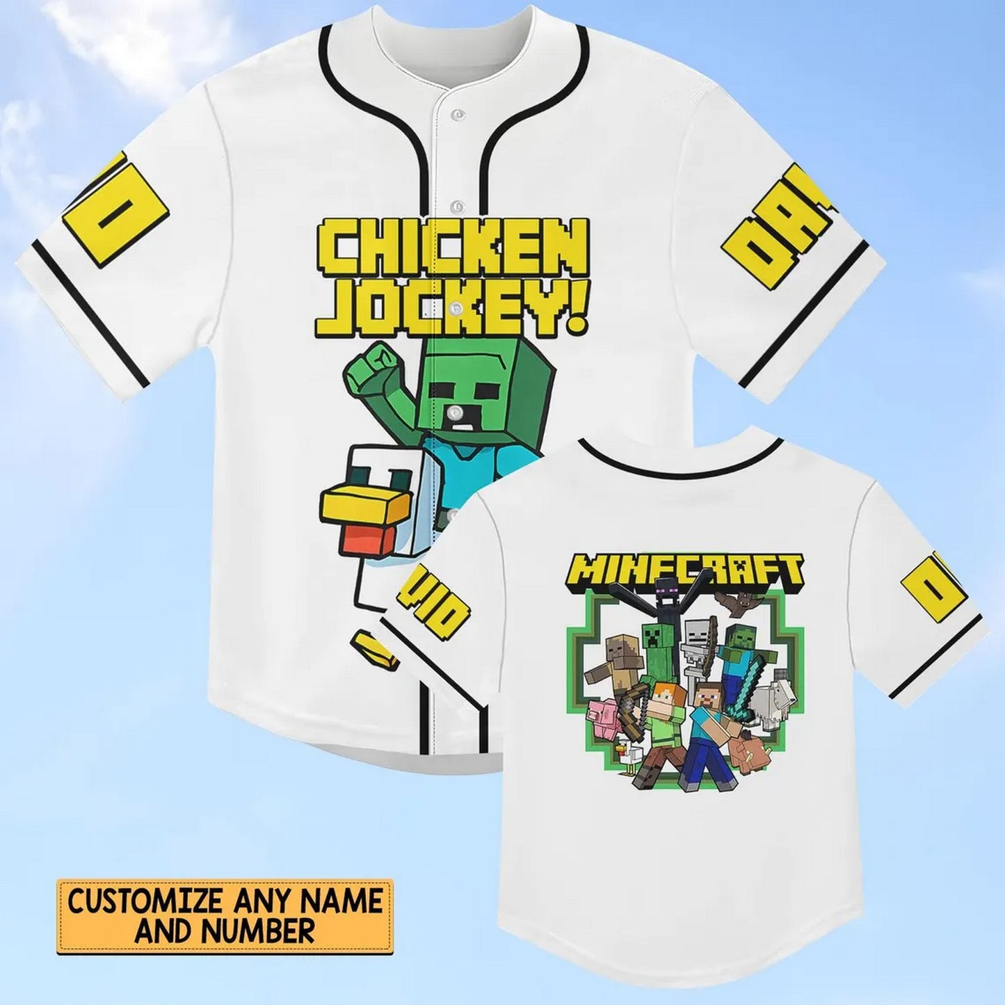 Custom Name And Number Minecraft Chicken Jockey Baseball Jersey