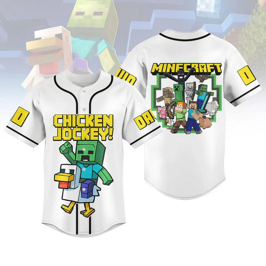 Custom Name And Number Minecraft Chicken Jockey Baseball Jersey
