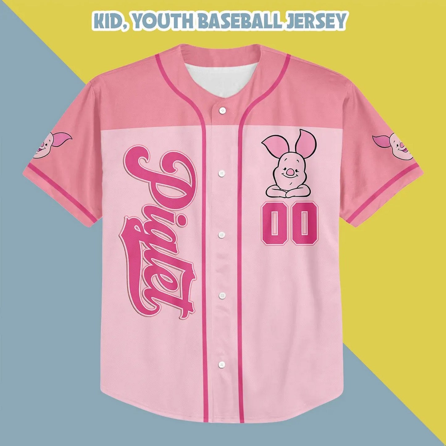 Custom Name And Number Winnie The Pooh Piglet Baseball Jersey