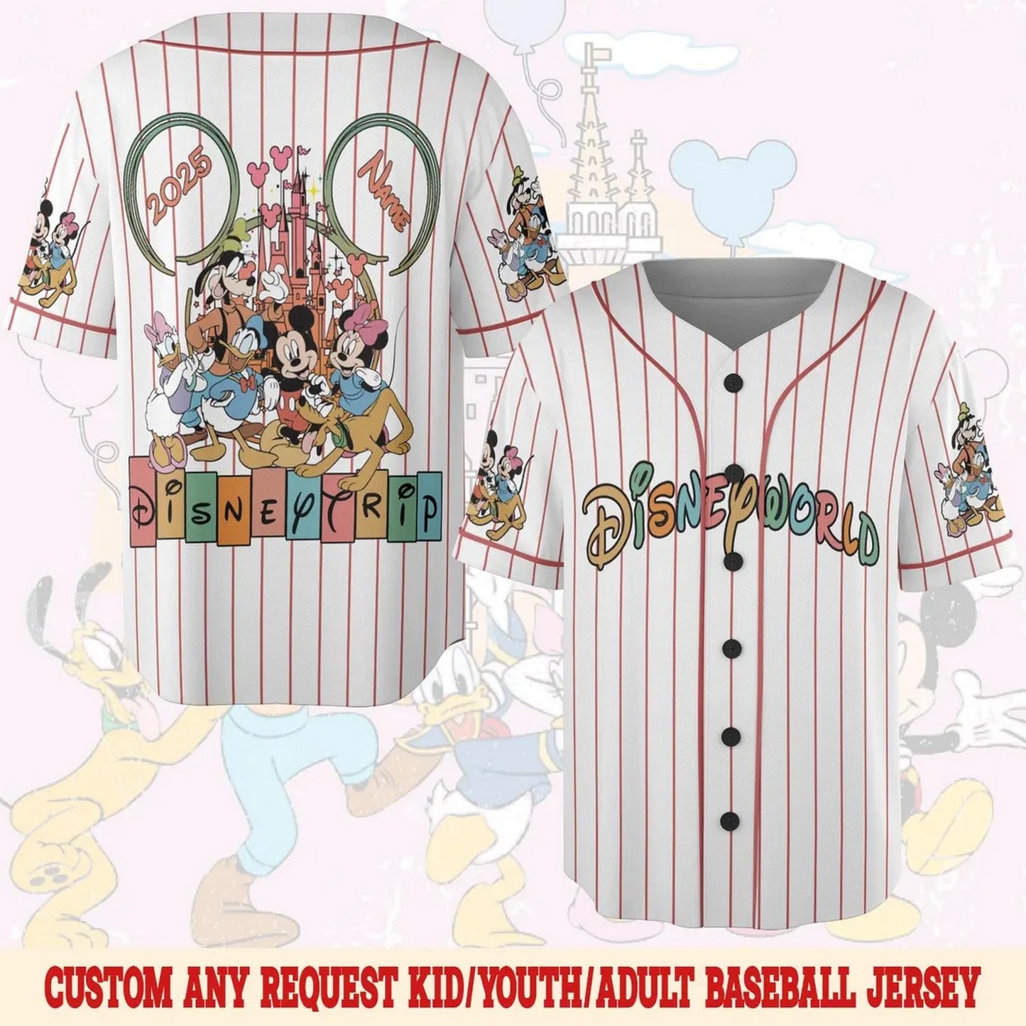 Custom Name Disneyworld Characters Baseball Jersey
