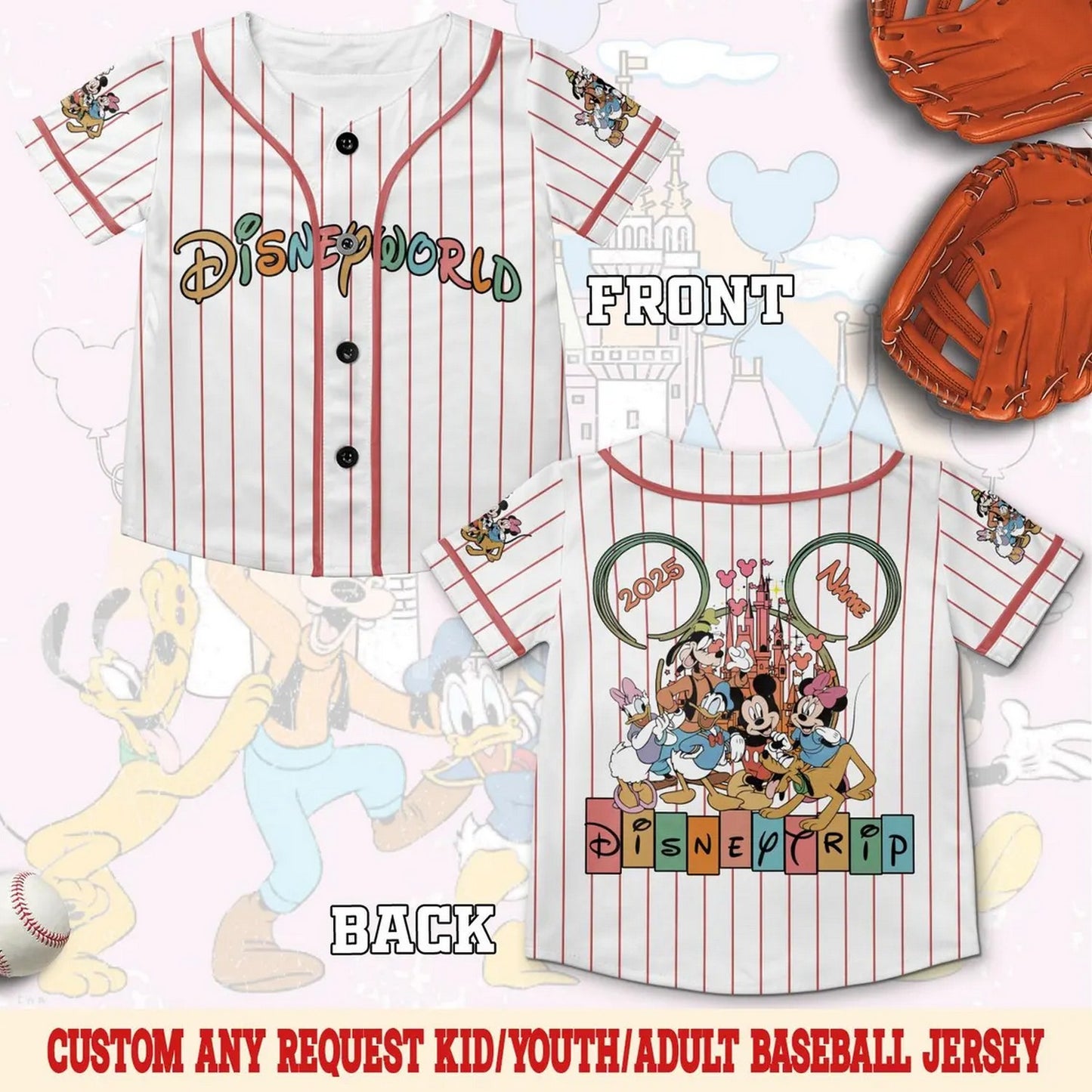 Custom Name Disneyworld Characters Baseball Jersey