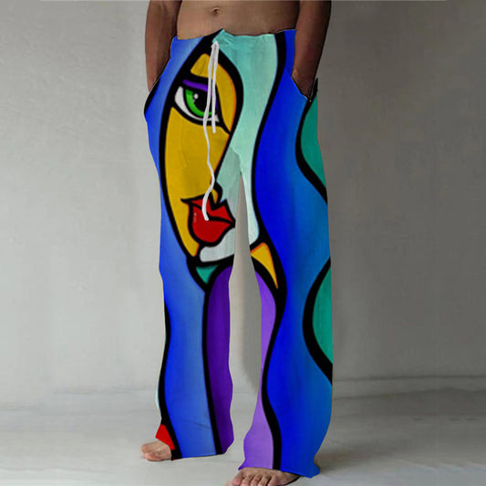 Men's Trousers Summer Pants Beach Pants Drawstring Elastic Waist 3D Print Abstract Graphic Prints Comfort Casual Daily Holiday Streetwear Hawaiian Blue